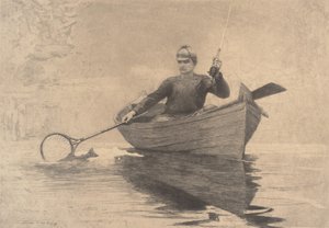 Perhokalastus, Saranac Lake, 1889. tekijältä Winslow Homer