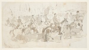 Kenraali McClellanin kuudes ratsuväkirykmentti lähdössä Alexandriaan etsimään Old Pointin mukavuutta tekijältä Winslow Homer