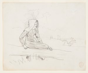 Tyttö istuu puunrungolla tekijältä Winslow Homer
