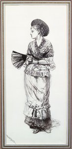 Tyttö tuulettimen kanssa (hiili paperilla) tekijältä Winslow Homer