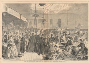 Suuret messut kaupungin kokoushuoneissa New Yorkissa joulukuussa 1861 kaupungin köyhien avuksi; Harperilta tekijältä Winslow Homer