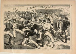 Loma leirillä-sotilaat pelaavat "jalkapalloa" tekijältä Winslow Homer