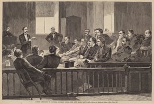 Jurors Listening to Counsel, Supreme Court, New City Hall, New York, julkaistu 1869. tekijältä Winslow Homer