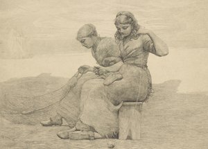 Mending the Tears, 1888, luultavasti painettu noin 1940 tekijältä Winslow Homer