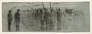 Upseeri ja avustaja tarkastamassa laivuetta tekijältä Winslow Homer