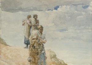 On The Cliff, Cullercoats, n. 1881-82 (akvarelli ja puuhiili kudottupaperille) tekijältä Winslow Homer
