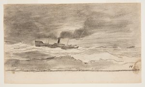 Merimaisema kalastustroolarin kanssa, Cullercoats, Englanti tekijältä Winslow Homer