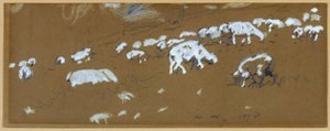 Lammas, 1878 (grafiitti ja valkoinen guassi paperille) tekijältä Winslow Homer