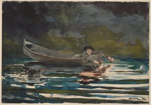 Luonnos teokseen "Ajokoira ja metsästäjä" tekijältä Winslow Homer