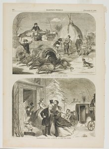 Kiitospäivä-Tapoja ja keinoja ja kiitospäivä-saapuminen vanhaan kotiin tekijältä Winslow Homer