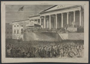 Abraham Lincolnin virkaanastujaiset Yhdysvaltain presidentiksi Capitolissa Washingtonissa 4. maaliskuuta 1861. tekijältä Winslow Homer
