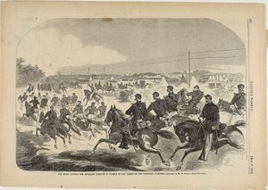 Unionin ratsuväki ja tykistö lähdössä kapinallisten perään Yorktownin kiertotietä pitkin. tekijältä Winslow Homer