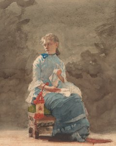Nuori nainen ompelu, 1876. tekijältä Winslow Homer