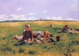 Knaben auf einer Wiese tekijältä Wladimir Jegorowitsch Makowski