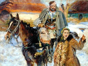 Haavoittunut Cuirassier tytön kanssa, n. 1930 (öljy kankaalle)
