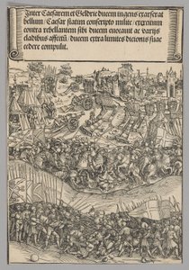 Gueldersin sota, levy 5 teoksesta Historiallisia kohtauksia keisari Maximilian I:n elämästä riemukaarelta (Historical Scenes from the Life of Emperor Maximilian I from the Triumphal Arch). tekijältä Wolf Traut