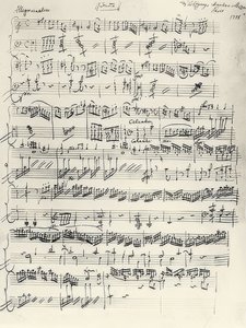 Pianosonaatin a-molli alku. KV310. Nimikirjoitus. 1778
