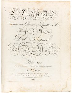 Kansi partituurista Figaron häät leikkisä draama neljässä näytöksessä, vuosina 1806-1810. tekijältä Wolfgang Amadeus Mozart
