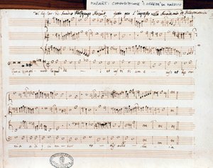 Mozartin Querite primum regnum Dein nuottisivu Accademico filarmonicon (1770) tittelin saamiseksi tekijältä Wolfgang Amadeus Mozart