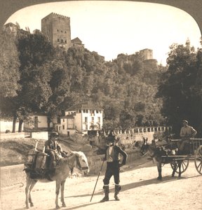 Alhambran seinät ja tornit, Granada, Espanja, 1896. tekijältä Works and Sun Sculpture Studios