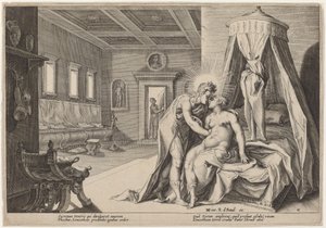 Apollo väärinkäyttää Leucohoeta tekijältä Workshop of Hendrick Goltzius, after Hendrick Goltzius