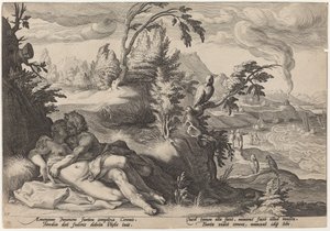 Apollo ja Coronis tekijältä Workshop of Hendrick Goltzius, after Hendrick Goltzius
