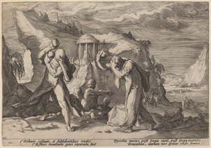 Deucalion ja Pyrrha kansoivat maata tekijältä Workshop of Hendrick Goltzius, after Hendrick Goltzius