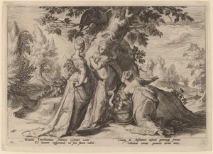 Cecropsin tyttäret avaavat Minervan heille uskoman arkun tekijältä Workshop of Hendrick Goltzius, after Hendrick Goltzius