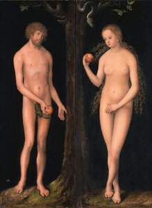 Saksa: Adam und Eva Aatami ja Eeva tekijältä workshop of Lucas Cranach the Elder