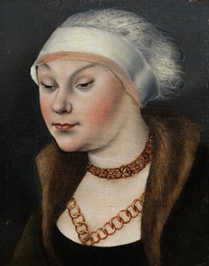 Saksa: Kopf einer Dame mit weißer Haube (Omphale) Valkoisen naisen pää, jolla on valkoinen huppu tekijältä workshop of Lucas Cranach the Elder
