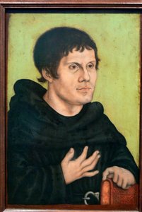 Saksa: Posthumes Bildnis Martin Luthers (1483-1546) als Augustinermönch Martin Lutherin postuumi muotokuva augustinolaismunkkina. tekijältä workshop of Lucas Cranach the Elder