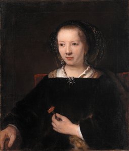Nuori nainen neilikka kanssa tekijältä Workshop of Rembrandt van Rijn