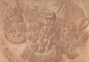 Meritaistelu Morbihanin lahdella, 1500-luku. tekijältä Workshop of Taddeo Zuccaro.