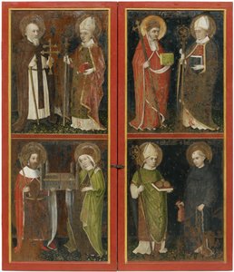 Anthony Abbot ja Erhard Regensburgista Sixtus II ja Servatius Henrik II ja Cunigunde Pyhä Nikolaus ja Leonard, n. 1448 tekijältä Workshop of the Wolfgang Retable