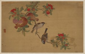 Linnut, hedelmät ja kukat, Qing-dynastia, 1741.