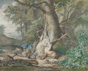 Metsästys asetelma metsässä, 1784.