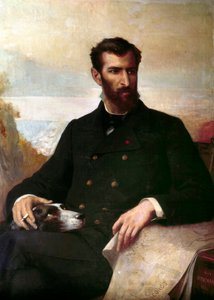 Muotokuva Pierre Savorgnan de Brazzasta (1852-1905), italialaista alkuperää, ranskalainen tutkimusmatkailija Päiväntasaajan Afrikassa. maalaus Alphonse Monchablon (1835-1907) 1886 Pariisi, Afrikan ja Oseanian taide tekijältä Xavier Alphonse Monchablon