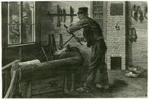 Terneuzenin sabotoija on perustanut, suurentaa ja kaivaa puuta ahtaen avulla. X.Melleryn kaiverrus luonnon mukaan havainnollistamaan tarinaa "Belgia" vuonna 1888, Camille Lemonnierin (1844-1913), taidekriitikko ja kirjailija. Julkaistu To