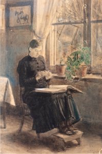Nainen pitsejä (La Dentellière) (akvarelli)