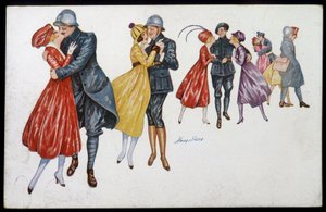 Armeija ja heidän morsiamensa, marainnes tai ystävät - kuvitus Xavier Sager (1870-1930) postikortti, v.1915 tekijältä Xavier Sager