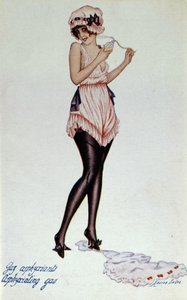 Mallikorsetti noin 1830 ja ovi - sukkanauha. Xavier Sager (1870-1930) F. Libronin ja H. Clouzotin teoksessa "" Korsetti taiteessa ja moraalissa 18.-19.