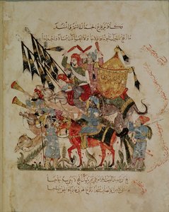 Ar 5847 f.94v, Caravan menossa Mekkaan Al-Haririn The Maqamatista (Kokoukset), n. 1240 (guassi paperilla)