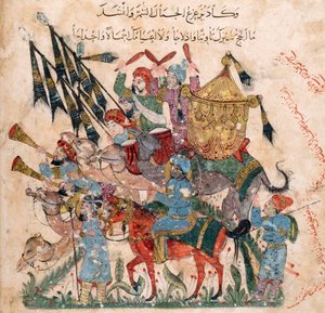 Pyhiinvaeltajien karavaani Ramlehissa al-Harîrîn Maqâmâtin käsikirjoituksesta, 1237