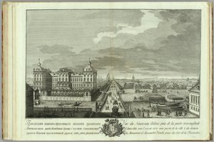 Vasta rakennetut kammiot Anichkovin portteja vastapäätä Kirja Pietarin perustamisen 50-vuotisjuhlaan, 1753 tekijältä Yakov Vasilyevich Vasilyev