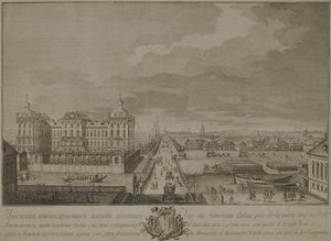 Näkymä äskettäin rakennetuista kammioista Anichkov-portteja vastapäätä Pietarissa, 1753 tekijältä Yakov Vasilyevich Vasilyev