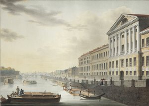 Näkymä Fontanka-joelle Izmailovskin sillalta, 1820-1823 tekijältä Yermolai Ivanovich Yesakov