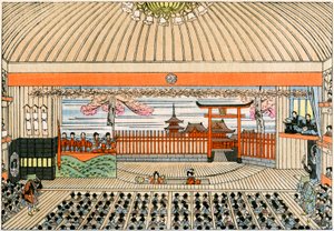 Perinteinen japanilainen teatteri: Kaboukizan näyttämö, Tokion pääteatteri, pyörivällä alustalla tekijältä Yoshimune Arai