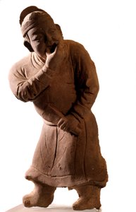 Kiinalainen taide: terrakottapatsas, joka edustaa "whistler"-näyttelijää. Tsiao Tsouosta, Honanista. Yuan-dynastia (1271-1368 jKr.). tekijältä Yuan Dynasty Chinese School