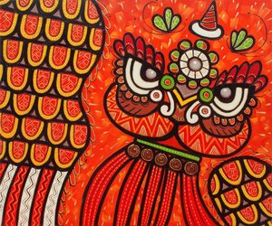 Leijonatanssi punainen, 2022 (öljy kankaalle) tekijältä Yue Zeng