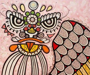 Leijonatanssi valkoinen, 2022 (öljy kankaalle) tekijältä Yue Zeng